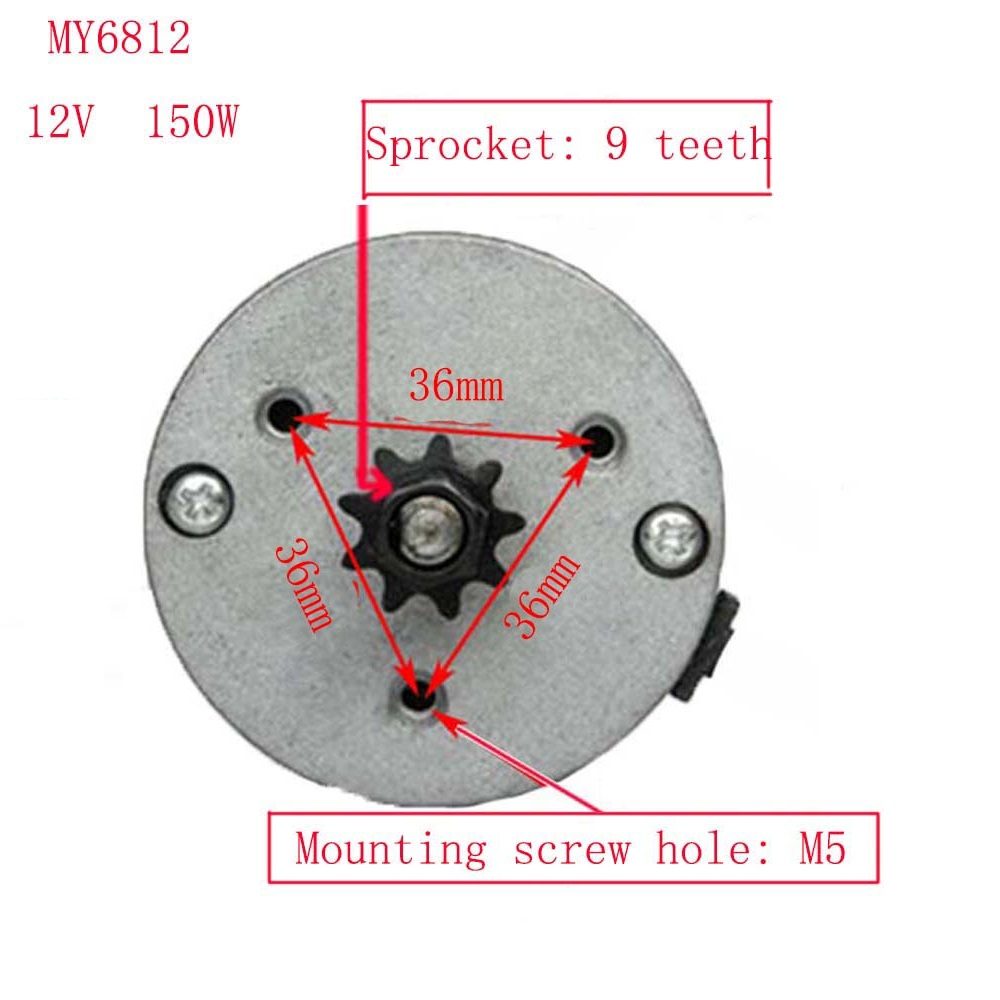 MY6812 DC 12V 150W high speed motor with sprocket , scooter small brush motor