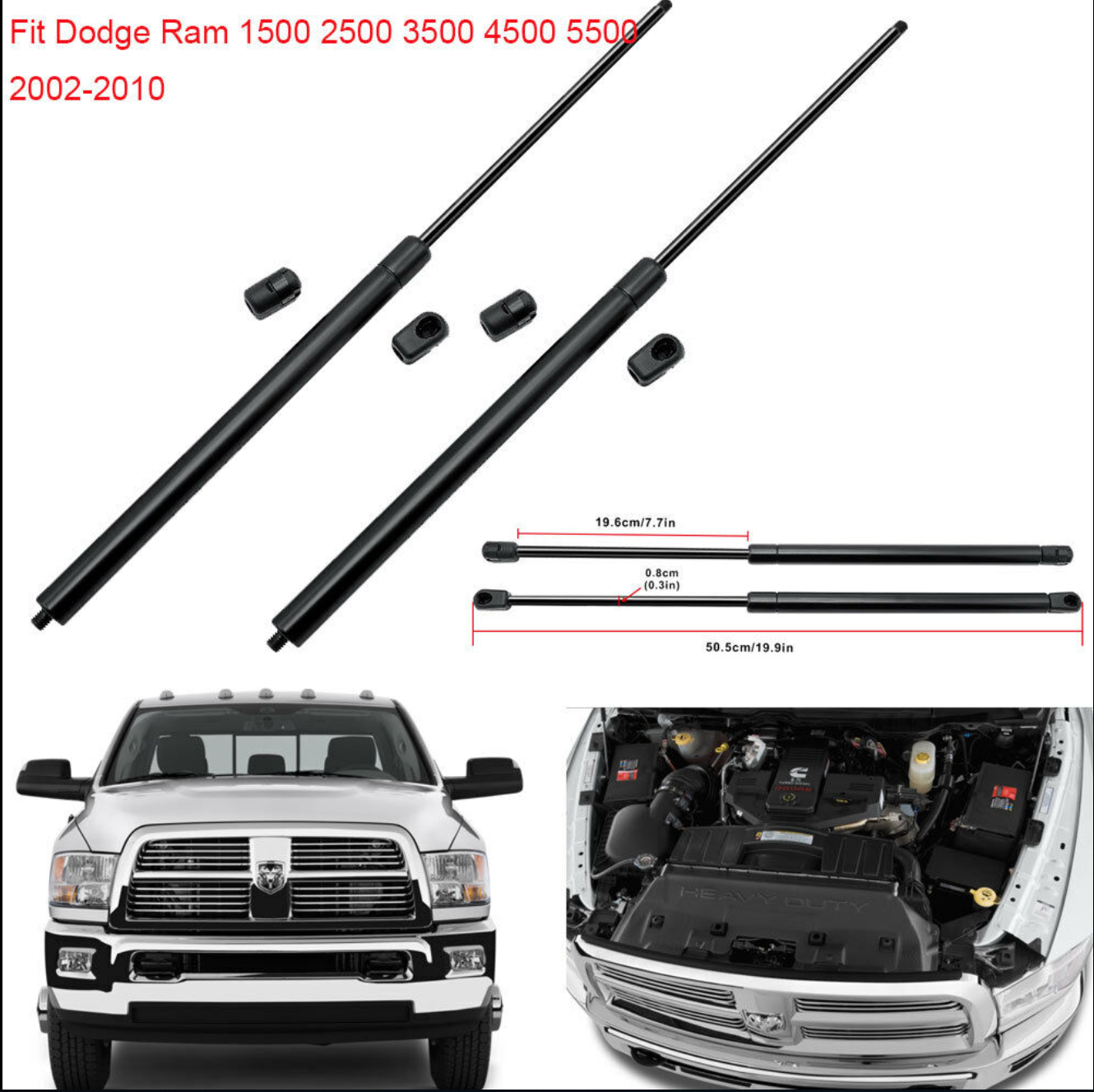Bonnet Gas Struts For Dodge Ram 4500 2500 1500 02-10