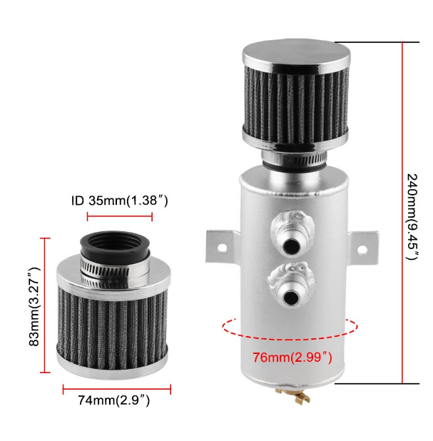 Universal Aluminum Alloy Oil Catch Can Tank – 750ml Capacity (Silver)