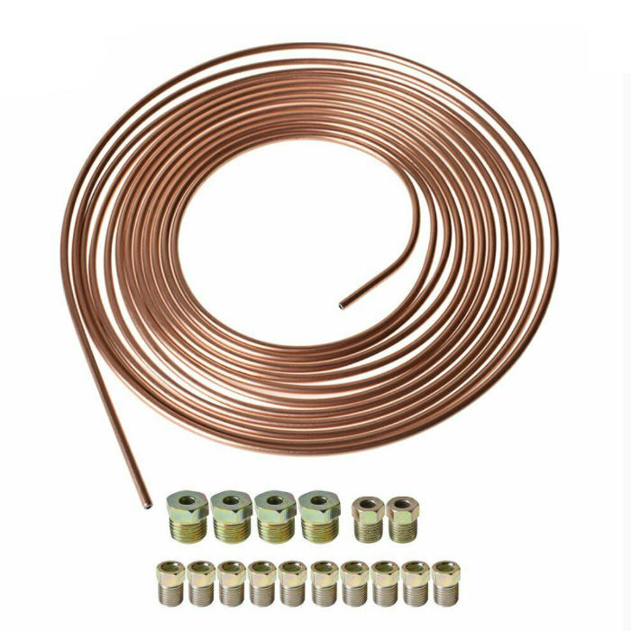 Brake Line Tubing Kit 3/16" OD 25 Ft Coil Roll with Fitting