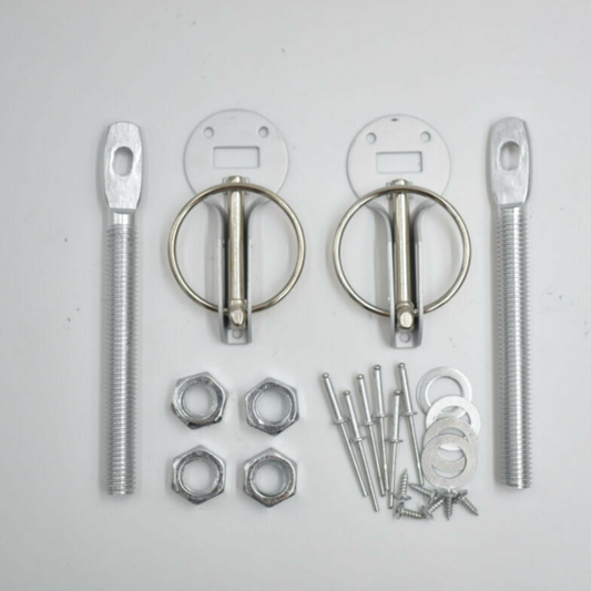Bonnet Hood Pins Kit - Universal Car Hood Fastener Silver