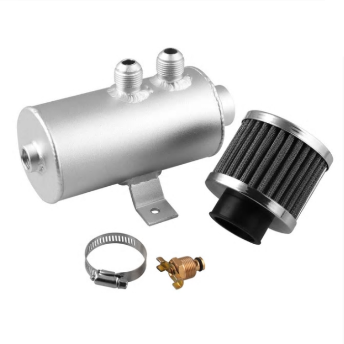 Universal Aluminum Alloy Oil Catch Can Tank – 750ml Capacity (Silver)